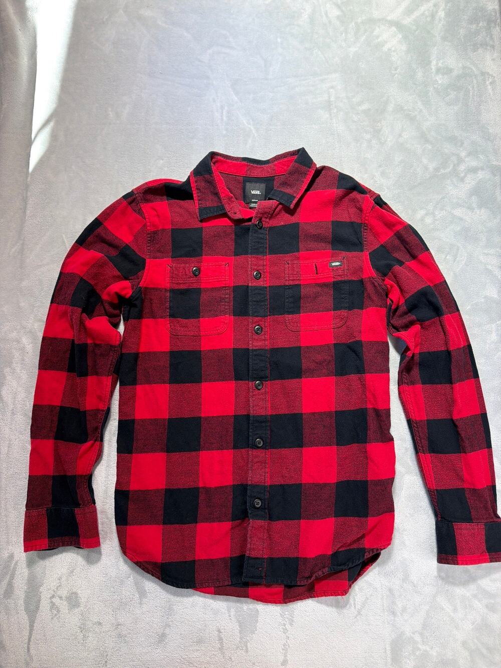 Vans Slim Fit Buffalo Plaid Flannel Shirt Red Black Mens M VN0A4PSF14A
